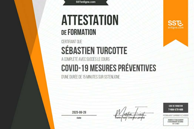 Certificat INCV Sébastien Turcotte