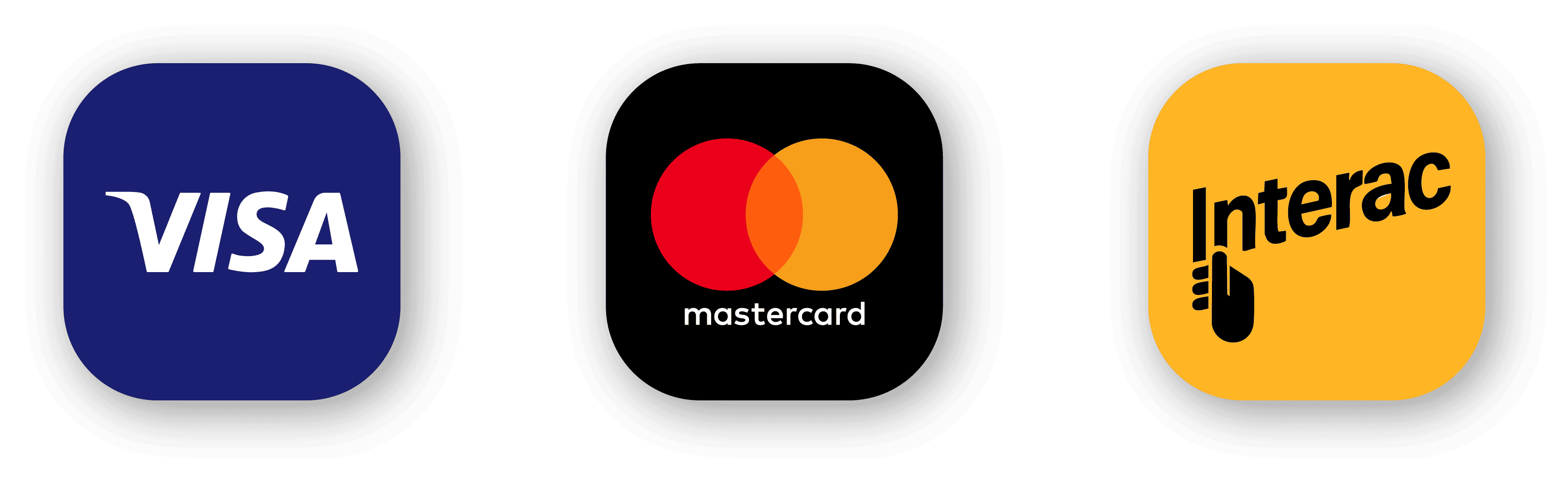 Icones des modes de paiements acceptés par Nettoyage Clim Elite : visa, mastercard et interac